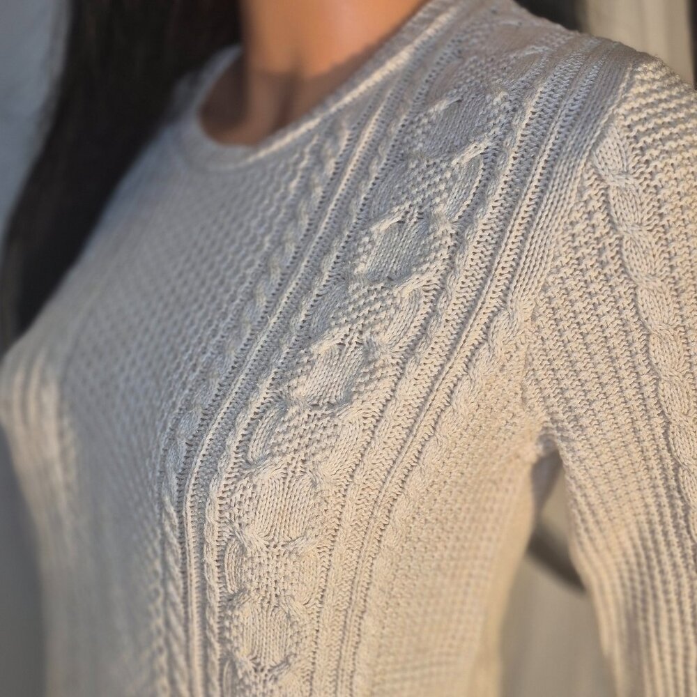 JEANNE PIERRE channel knit sweater, Beige in size Small-P